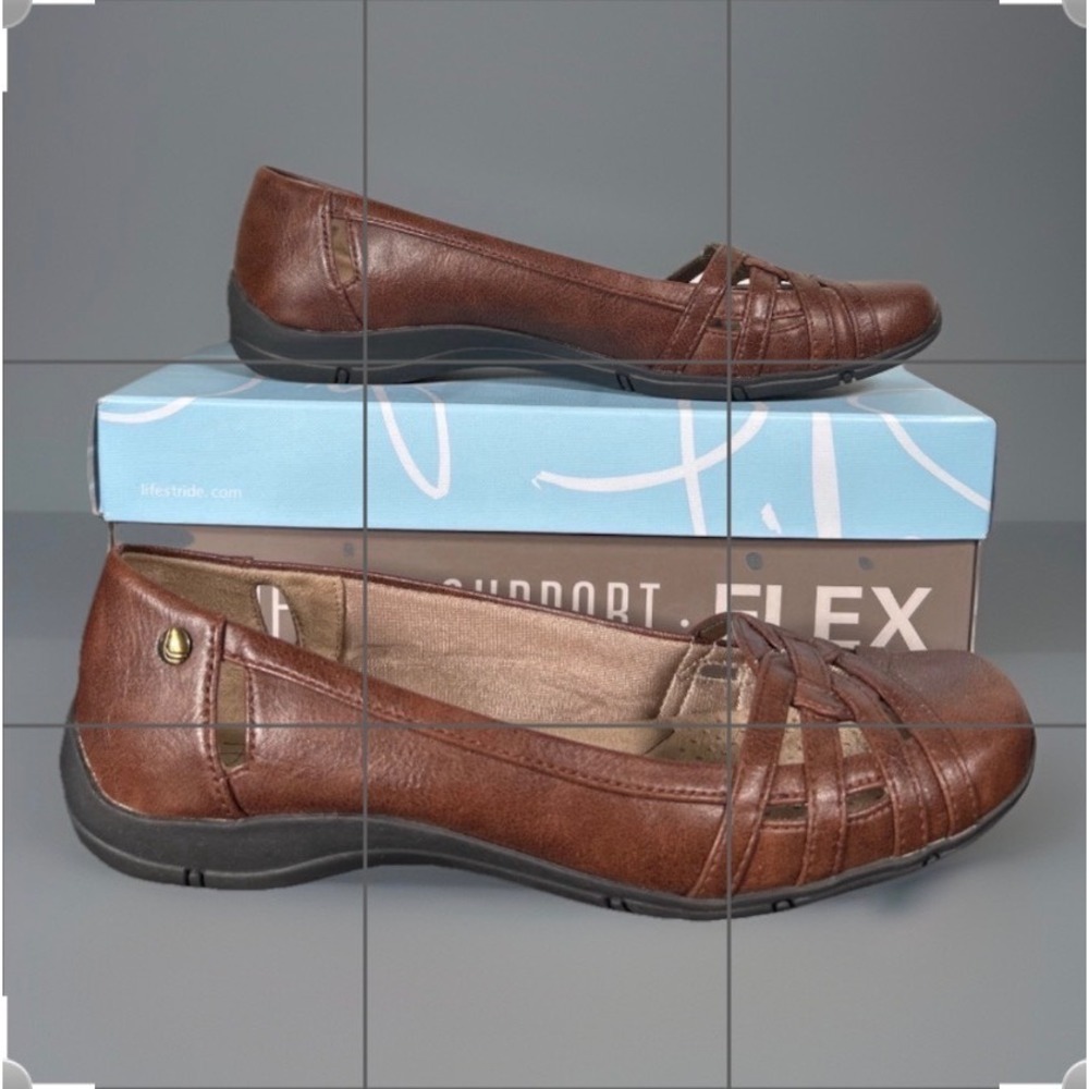 LifeStride Diverse Women Shoes Dark Tan Comfort Flats Woven Slip On Casual Sz 7M